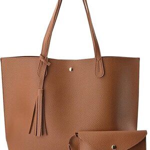 Minimalist Clean Cut Pebbled Faux Leather Tote Womens Shoulder Handbag